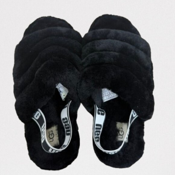 UGG Women's Black Fluff Yeah Slippers Size 6 Worn Twice - Picture 5 of 10